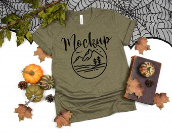 3001 Halloween Mockup Heather Olive | Bella Canvas 3001 Mockup Halloween | 3001 Mockup | Bella Canvas Fall Mockup | Halloween Witch Mockup