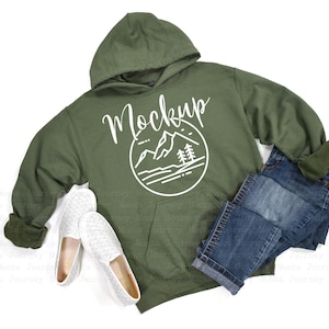 Gildan 18500 Mockup | Military Green Gildan Hoodie Mockup | Gildan Heavy Blend Flat Lay  | Lifestyle Hoodie Mockup | 18500 Sweatshirt Mockup