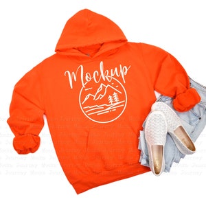 Gildan 18500 Mockup Orange | Gildan Hoodie Mockup | 18500 Gildan Heavy Blend Flat Lay  | Lifestyle Hoodie Mockup | 18500 Sweatshirt
