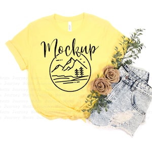 3001 Yellow | Bella Canvas 3001 Mockup | 3001 Mockup | Bella Canvas Flat Lay | Summer Tshirt Mock Up | Boho Lifestyle Mockup | Bella Mockup