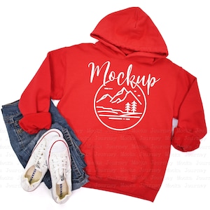 Gildan 18500 Mockup Red | Gildan Hoodie Mockup | 18500 Gildan Heavy Blend Flat Lay  | Lifestyle Hoodie Mockup | 18500 Red Hoodie Sweatshirt