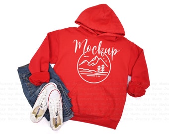 Gildan 18500 Mockup Red | Gildan Hoodie Mockup | 18500 Gildan Heavy Blend Flat Lay  | Lifestyle Hoodie Mockup | 18500 Red Hoodie Sweatshirt