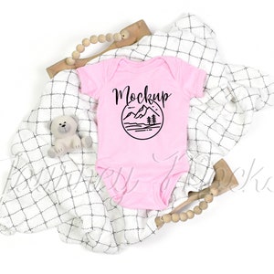 Rabbit Skins 4400 Mockup Pink | Baby Body Suit Flat Lay | Simple Boho Baby Mockup Pink | Cute Unisex Baby Lifestyle Mock Up | Digital Mockup