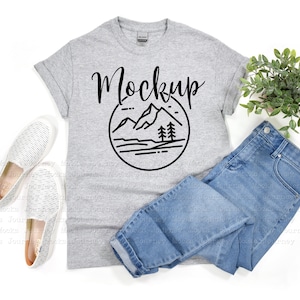 Gildan 5000 Mockup | Sport Grey | 5000 Mockup Flat Lay | Gildan T Shirt Mock Up | 5000 Sport Grey | Lifestyle Mockup | Digital Gildan Mockup