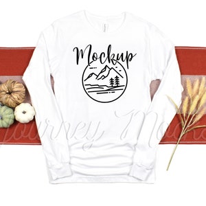 3501 Fall Mockup White | Bella Canvas 3501 Mockup | 3501 Mockup White | Bella Canvas Long Sleeve Fall Mockup | Lifestyle Autumn Flat Lay
