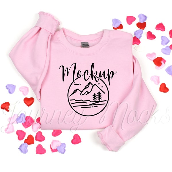 Pink Gildan Mockup | Gildan 18000 Mockup | Valentine's Day | 18000 Mockup | Crewneck Pull Over Flat Lay | Pink Lifestyle Sweatshirt Mockup