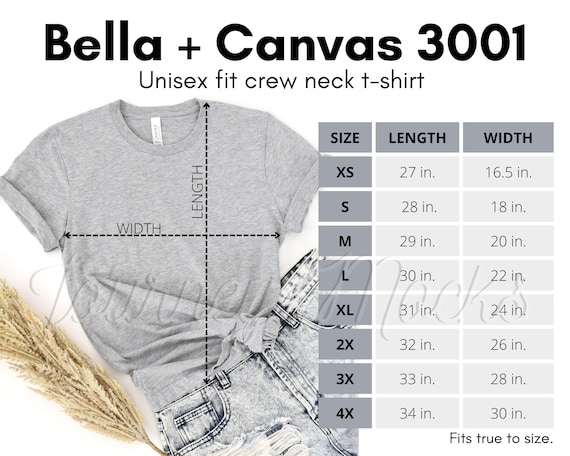 Bella Canvas 3001 Size Chart 3001 Mockup Unisex Size Chart - Etsy