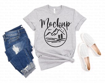 Bella Canvas 3001 Mockup | Athletic Heather | Bella Canvas Flat Lay | Flat Lay Mockup | Tshirt Mockup | White Background | Digital Download