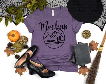 3001 Halloween Mockup Heather Purple | Bella Canvas 3001 Mockup Halloween | 3001 Mockup | Bella Canvas Fall Mockup | Halloween Witch Mockup