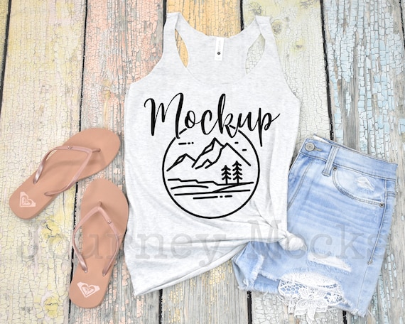 Next Level 6733 Mockup | Heather White | 6733 Mockup | Next Level 6733 Flat Lay | Summer Mockup | 6733 Triblend Racerback | Lifestyle Mockup
