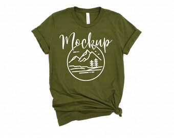 3001 Olive | Bella Canvas 3001 Mockup | Bella Canvas Flat Lay Shirt Only | Tied Tshirt Mockup | 3001 Bella Mockup | 3001 Flat Lay Mockup