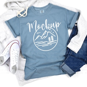 Comfort Colors 1717 Mockup Ice Blue | C1717 Mockup Flat Lay | Comfort Colors Mockup Spring | Lifestyle Mock Up |  Comfort Colors Flat Lay