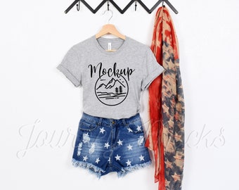 Athletic Heather | Bella Canvas 3001 Patriotic Mockup | 4th Of July Mockup | 3001 Bella Mockup | Hanging Lifestyle mockup | July Fourth