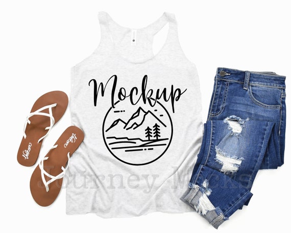Next Level 6733 Mockup | Heather White | 6733 Mockup | Next Level 6733 Flat Lay | Summer Mockup | 6733 Triblend Racerback | Lifestyle Mockup