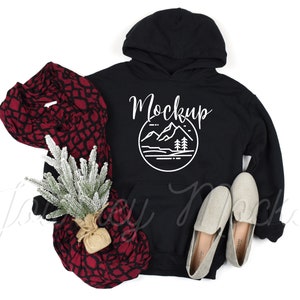 Gildan 18500 Christmas Mockup Black | Gildan 18500 Mockup | 18500 Winter Hoodie Mockup | Xmas Sweatshirt Flat Lay | 18500 Gildan Mockup