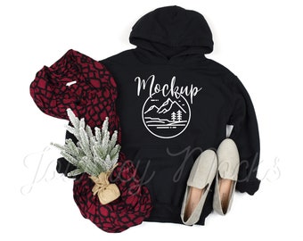 Gildan 18500 Christmas Mockup Black | Gildan 18500 Mockup | 18500 Winter Hoodie Mockup | Xmas Sweatshirt Flat Lay | 18500 Gildan Mockup