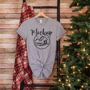 3001 Hanging Christmas Mockup Athletic Heather | Bella Canvas 3001 Xmas Mockup | 3001 Bella Mockup | Winter Shirt Flat Lay | Seasonal Mockup