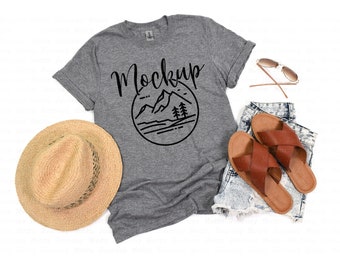 Gildan 64000 Mockup | Graphite Heather | Gildan Softstyle Tshirt Mockup | 64000 Mockup Flat Lay | Lifestyle Mockup | Digital SVG Mockup