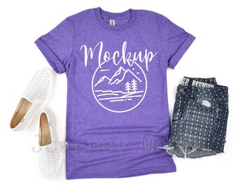 Gildan 64000 Heather Purple Mockup | Gildan Softstyle Mockup Unisex Tshirt | 64000 Mockup Flat Lay | Gildan Shirt Mock Up | White Background