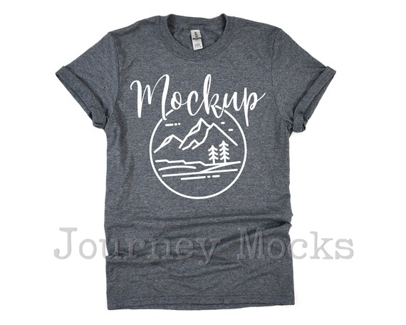 Gildan 64000 Dark Heather Mockup | Gildan Softstyle Mockup Unisex Tshirt | 64000 Mockup Flat Lay | Gildan T Shirt Mock Up | White Background