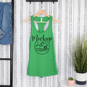 Next Level 1533 Mockup Kelly Green | 1533 Mockup Hanging | Next Level 1533 | Tank Top Summer Boho Mockup | Racerback Mock Up | 1533 Flat lay
