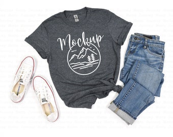 Gildan 64000 Mockup | Dark Heather | Gildan Softstyle Tshirt Mockup | 64000 Mockup Flat Lay | Lifestyle Gildan Mockup | 64000 Flat Lay