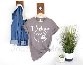 Bella Canvas 3001 Mockup | Pebble Brown | Hanging T Shirt Mockup | 3001 Bella Canvas Flat Lay | Tshirt Mockup | Lifestyle Mock Up | Mock Ups