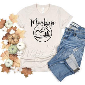 3001 Heather Dust | Bella Canvas 3001 Mockup Fall | 3001 Bella Mockup | Bella Canvas Fall Tshirt Flat Lay | Lifestyle Seasonal Fall Mockup