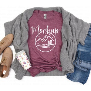 Gildan 64000 Mockup | Heather Maroon | Gildan Softstyle Tee | Fall Mockup | 64000 Mockup Flat Lay | Lifestyle Gildan Mockup | Gildan 64000