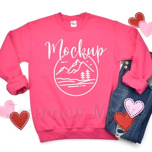 Gildan Mockup | Gildan 18000 Heliconia Mockup | Valentine&#39;s Day | 18000 Mockup | Crewneck Flat Lay | Sweatshirt Mockup | Heliconia Mockup