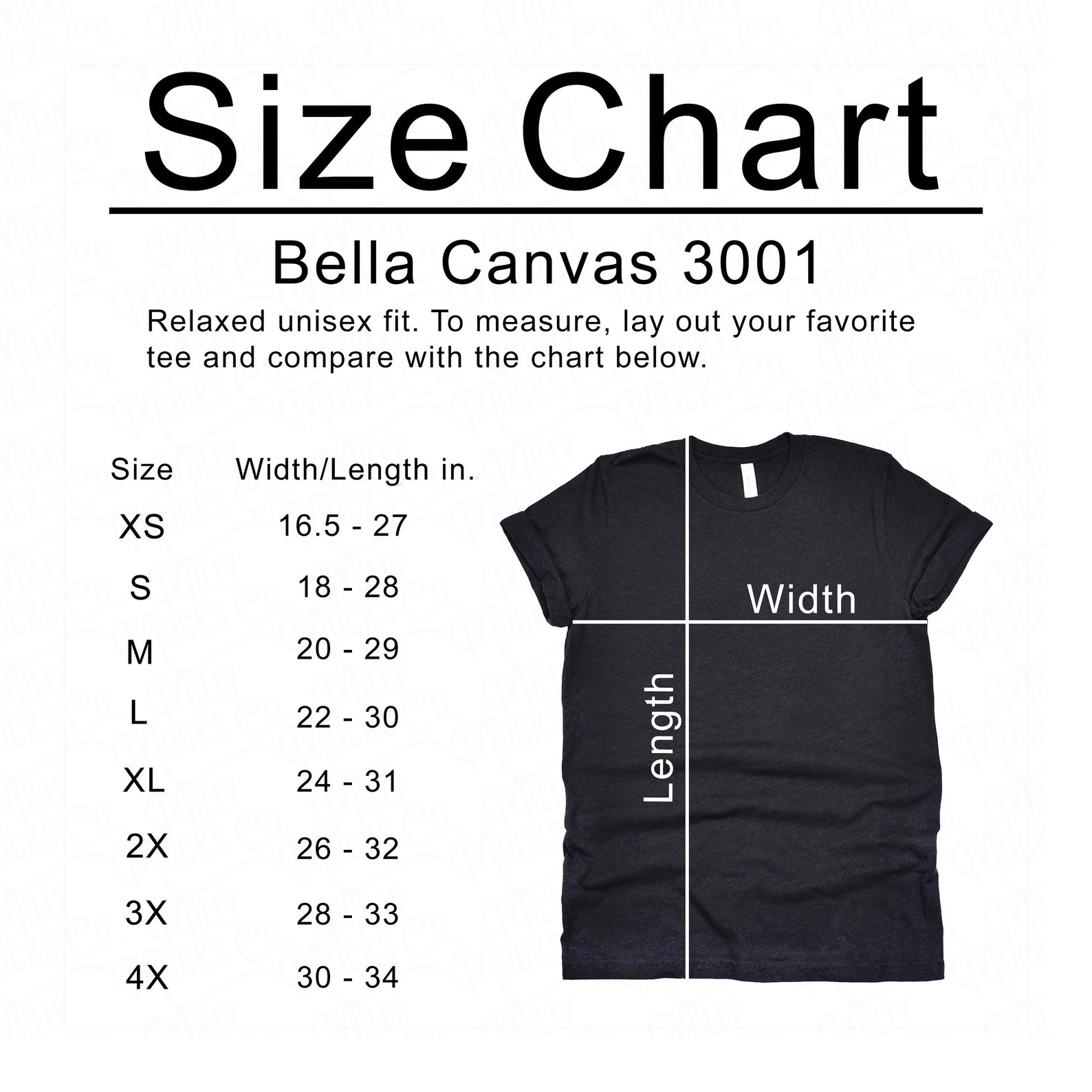 Bella Canvas 3001 Size Chart 3001 Mockup Unisex Size Chart | Etsy