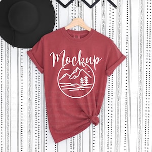 Crimson | Comfort Colors 1717 Mockup | C1717 Mockup Flat Lay | Hanging T Shirt Mockup | Lifestyle Mock Up | 1717 Comfort Colors Flat Lay
