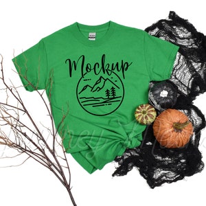 Gildan 5000 Halloween Mockup Irish Green | Gildan 5000 Mockup Halloween | 5000 Fall Mockup | Gildan Heavy Cotton Tshirt Halloween Flat Lay