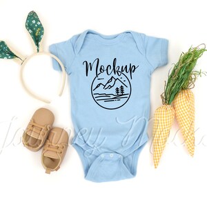 Rabbit Skins 4400 Easter Mockup Light Blue | Baby Body Suit Flat Lay | Simple Baby Mockup | Unisex Baby Lifestyle Mock Up | Digital Mockup