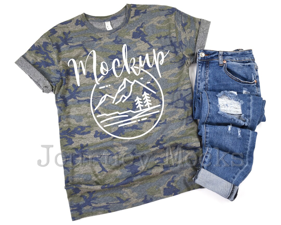 LAT 6901 Vintage Camo Mockup Unisex T-shirt Mock up Camo Flat