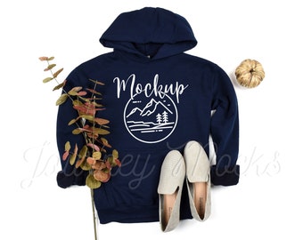 Gildan 18500 Fall Mockup Navy Blue | Gildan 18500 Mockup | 18500 Fall Hoodie Mockup Navy | Autumn Sweatshirt Flat Lay | 18500 Gildan Mockup