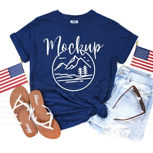 True Navy | 4th Of July Comfort Colors 1717 Mockup | C1717 Mockup | Comfort ColorsSummer Mockup| Lifestyle Mock Up | 1717 Navy Flat Lay