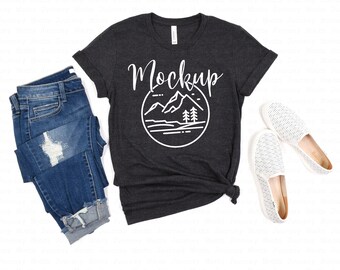 Grigio scuro Heather Bella Canvas 3001 Mockup / 3001 Mockup / Bella Canvas Flat Lay / Tshirt Mockup / Lifestyle Flat Lay / Sfondo bianco