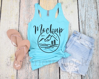 Next Level 6733 Mockup | Tahiti Blue | 6733 Mockup | Next Level 6733 Flat Lay | Summer Mockup | 6733 Triblend Racerback | Lifestyle Mockup