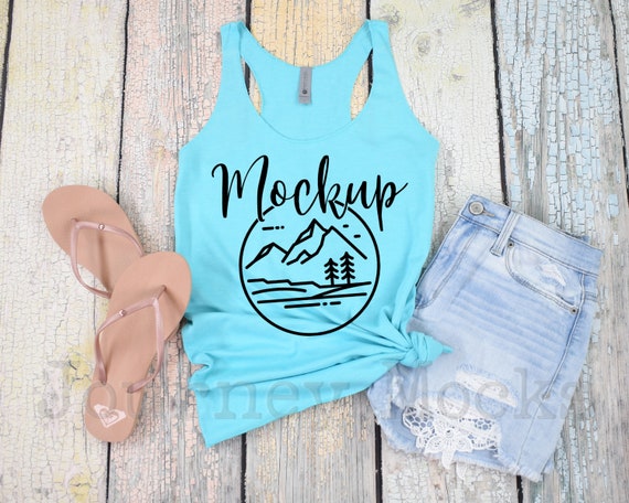 Next Level 6733 Mockup | Tahiti Blue | 6733 Mockup | Next Level 6733 Flat Lay | Summer Mockup | 6733 Triblend Racerback | Lifestyle Mockup
