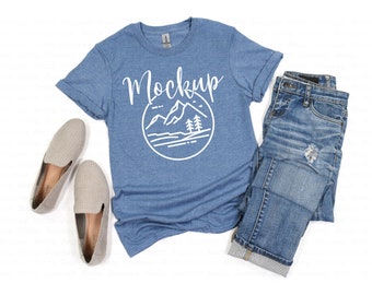 Gildan 64000 Mockup | Heather Indigo | Gildan Softstyle Tshirt Mockup | 64000 Mockup Flat Lay | Lifestyle Gildan Mockup | 64000 Flat Lay