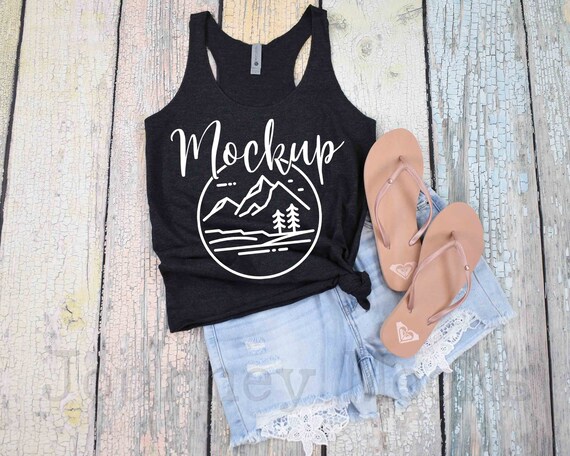Next Level 6733 Mockup | Vintage Black | 6733 Mockup | Next Level 6733 Flat Lay | Summer Mockup | 6733 Triblend Racerback | Lifestyle Mockup