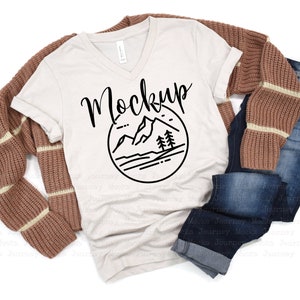 3005 Heather Dust | Bella Canvas 3005 Mockup | V Neck T Shirt Mockup Flat Lay | Lifestyle Mockup | 3005 V-Neck Tshirt Flat Lay |  Digital