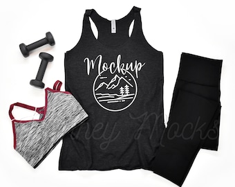 Next Level 6733 Mockup | Vintage Black | 6733 Mockup | Next Level 6733 Flat Lay | Workout Mockup | 6733 Triblend Racerback | Lifestyle Mock