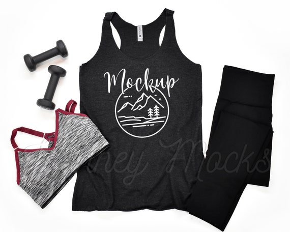 Next Level 6733 Mockup | Vintage Black | 6733 Mockup | Next Level 6733 Flat Lay | Workout Mockup | 6733 Triblend Racerback | Lifestyle Mock