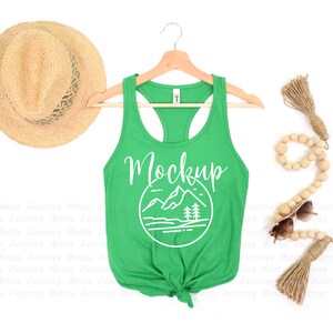 Next Level 1533 Mockup Kelly Green | 1533 Mockup | Next Level 1533 Kelly | Boho Tank Top Mockup | Racerback Mock Up | 1533 Summer Flat lay