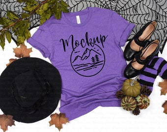 3001 Halloween Mockup Heather Team Purple | Bella Canvas 3001 Mockup Fall | 3001 Mockup | Bella Canvas Fall Mockup | Halloween Witch Mockup