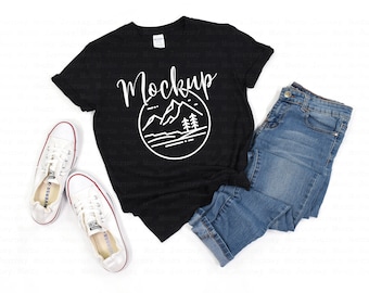 Black Gildan 64000 Mockup | Gildan Softstyle Tshirt Mockup | 64000 Mockup Flat Lay | Gildan T Shirt Mock Up | Lifestyle Digital Mockup