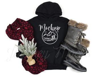 Gildan 18500 Christmas Mockup Black | Gildan 18500 Mockup | 18500 Winter Hoodie Mockup | Xmas Sweatshirt Flat Lay | 18500 Gildan Mockup