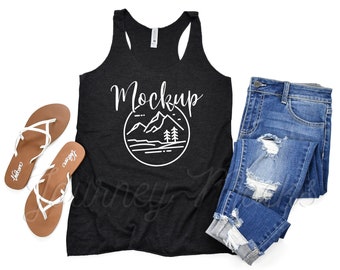Next Level 6733 Mockup | Vintage Black | 6733 Mockup | Next Level 6733 Flat Lay | Summer Mockup | 6733 Triblend Racerback | Lifestyle Mockup
